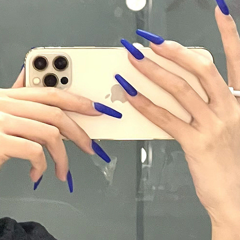 宝蓝色磨砂穿戴甲长梯欧美辣妹