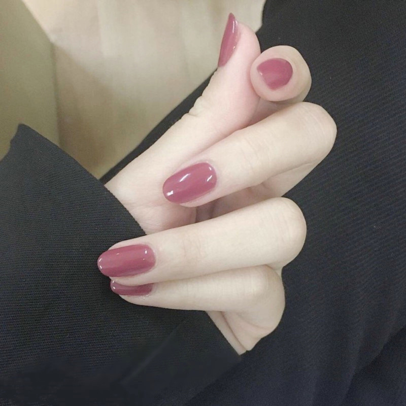 豆沙色温柔穿戴美甲贴简约中短椭圆形日常款成品拆卸甜美假指甲片