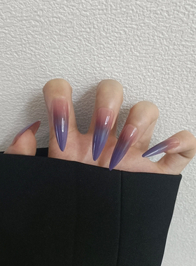 薰衣紫色渐变穿戴甲长尖形美甲贴欧美风辣妹cos成品跨境假指甲片