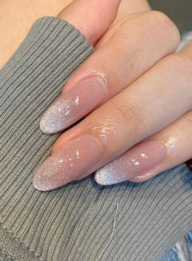 粉灰色晶石渐变穿戴甲贴温柔ins风甜美辣妹日常新款成品假指甲片