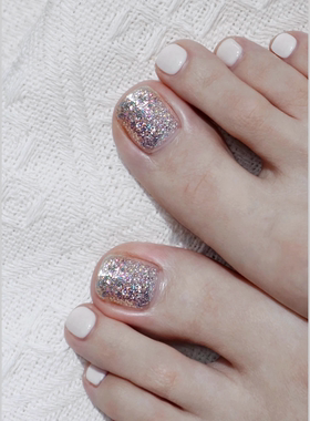 镭射银闪粉白色脚趾假指甲片 欧美风辣妹穿戴甲Nails成品美甲脚贴