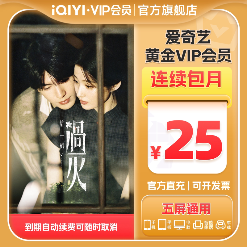 【连包月卡】爱奇艺黄金vip会员1个月连续包月卡 《这一秒过火》