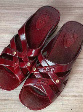 塑料妈妈凉拖鞋女夏季外穿中底中老年人女拖老人舒适油拖0338