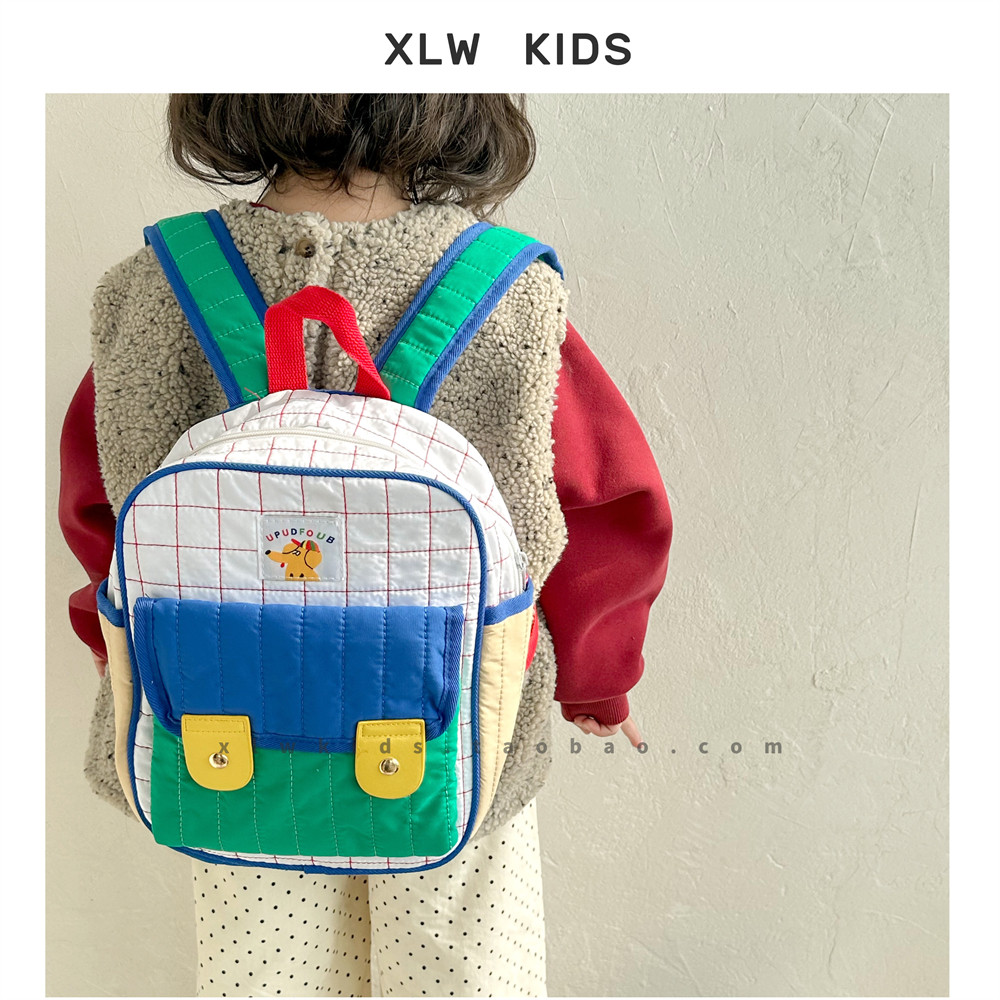 ins风韩系可爱格子撞色儿童双肩书包幼儿园大容量男童女童背包潮,玩具/童车/益智/积木/模型,书包,淘宝优惠券,粉丝福利购,淘宝优惠卷