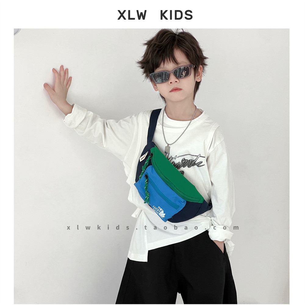 韩版时尚撞色男女童胸包休闲运动小孩腰包斜挎包新款百搭儿童包包