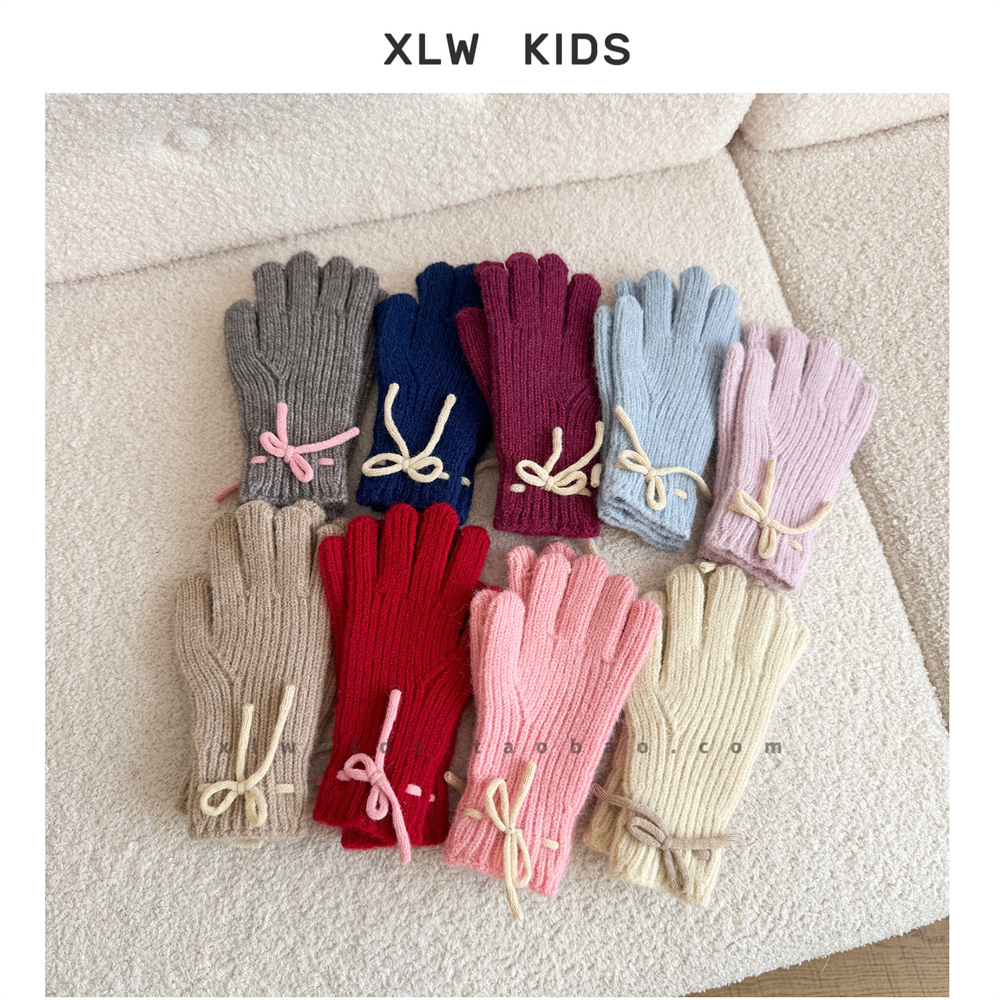 ins风儿童可爱蝴蝶结针织手套