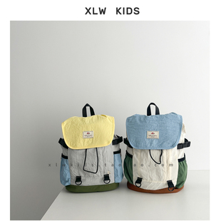 ins风儿童时尚男孩双肩包韩版百搭个性拼色户外背包女童宝宝书包