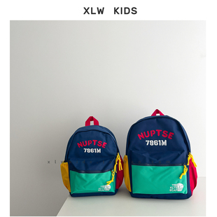 ins风韩系儿童书包布料撞色时尚背包户外出游男孩女童轻便双肩包