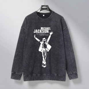 春季圆领卫衣男生Michaeljackson迈克尔杰克逊嘻哈长袖上衣无帽衣
