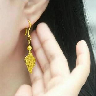 越南沙金树叶耳环女气质时尚耳坠金色耳钉黄金色送妈妈耳饰不掉色