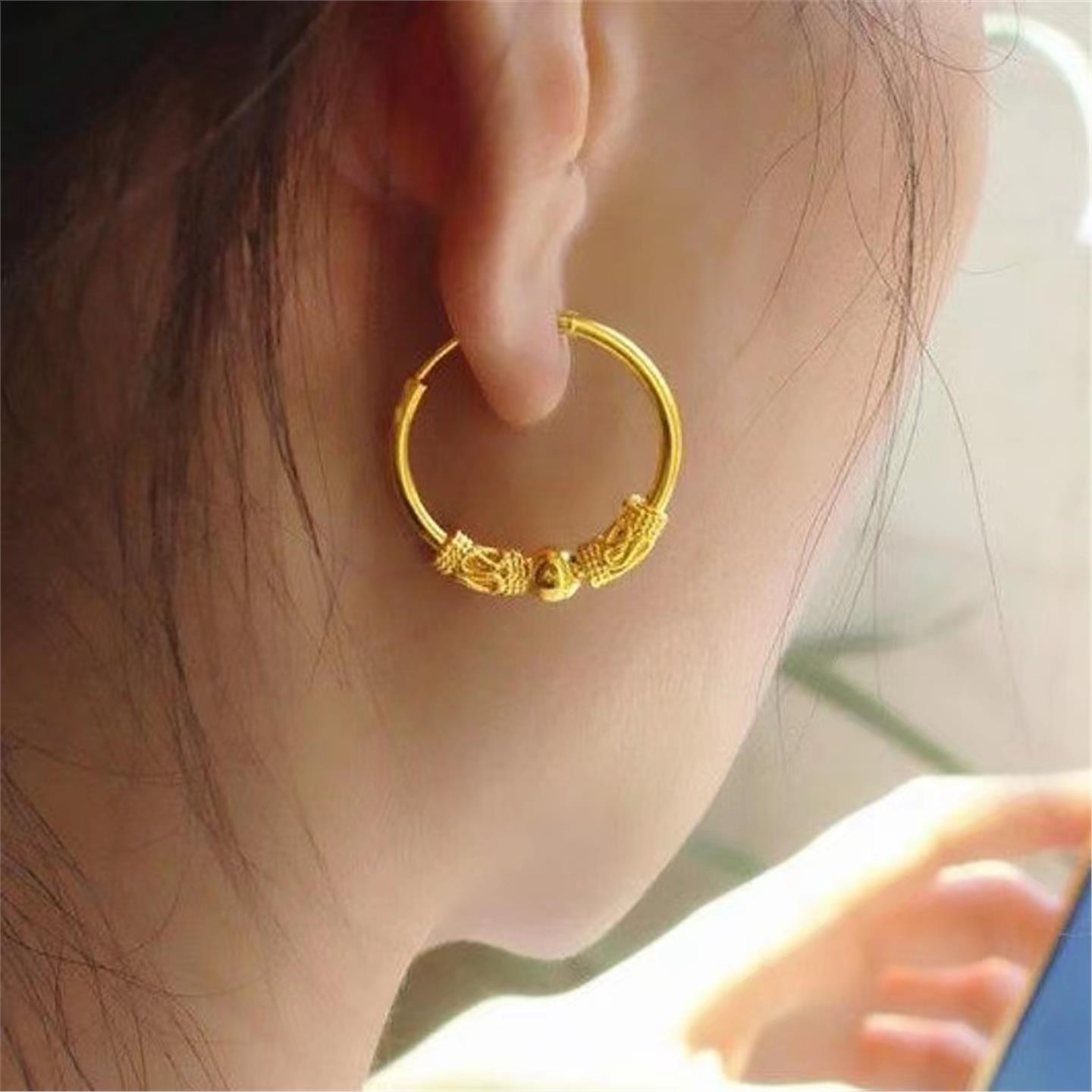 真金色沙金耳环女轻奢高级感耳饰