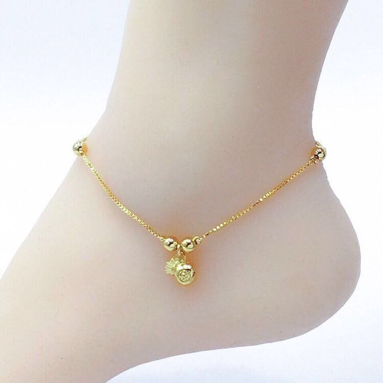 新款沙金脚链女铃铛转运珠性感图片