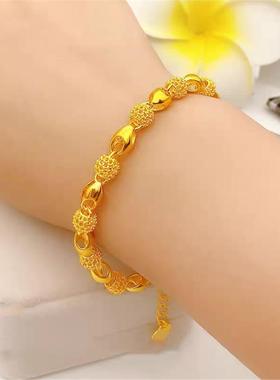 【金店热卖】纯真黄金色玲珑手链女百搭可调节招财金色手镯转运珠