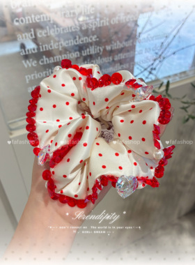 FAFA原创新年红波点【草莓白巧】俏皮甜美发圈