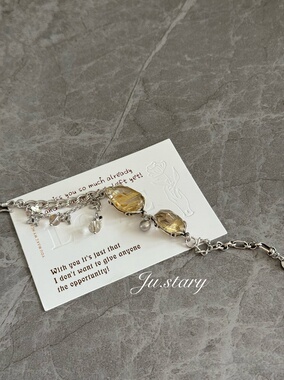 原创天然黄发晶通体925银手链小众七夕礼物送女友