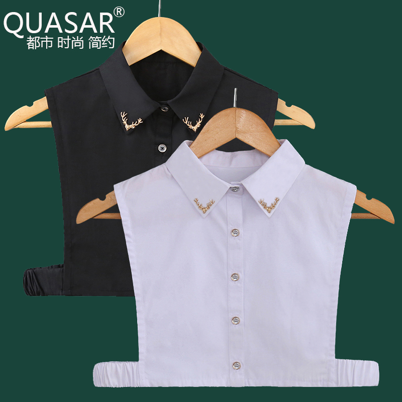 quasar女士白色棉小鹿扣饰假领子