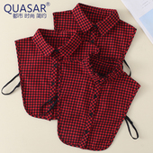 假领子装 春秋冬季 百搭磨毛红黑格子衬衫 饰领衬衣领加厚女士学院风