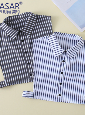 秋冬百搭假领子假领衬衫棉款装饰领女士蓝色条纹尖领假衣领衬衣领