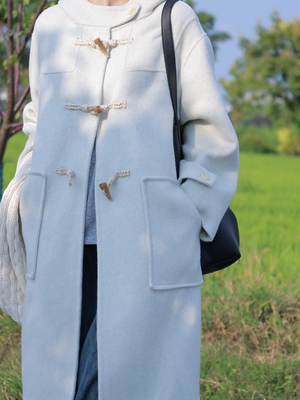 2025秋冬新款双面羊绒大衣女中长款连帽宽松羊毛呢子外套