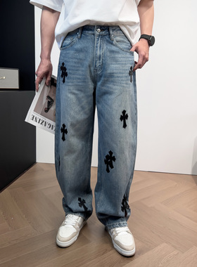 2026春夏新款潮牌CH休闲百搭男士宽松弯刀牛仔裤