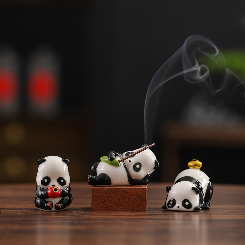 创意可爱小熊猫线香插香炉陶瓷熏香茶宠摆件檀香沉香熏炉家居装饰