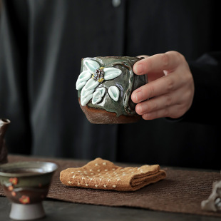 志野茶盏柴烧茶杯品茗杯家用功夫茶具 陶瓷柴烧手工主人杯单杯日式