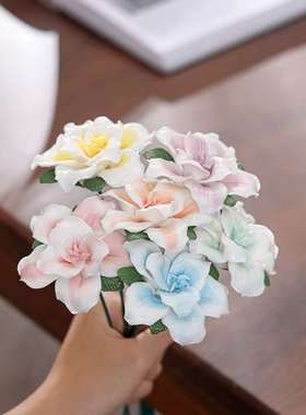 陶瓷渐变百合花花枝手捏花工艺永生花仿真花家居装饰插花文创摆件