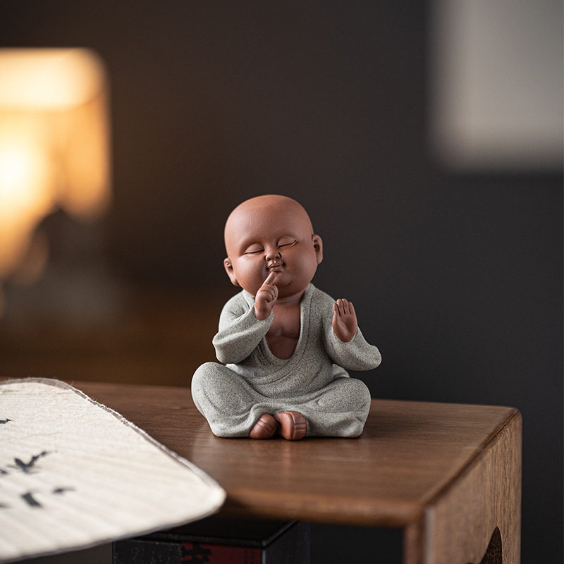 中式禅意三不小和尚创意茶宠摆件