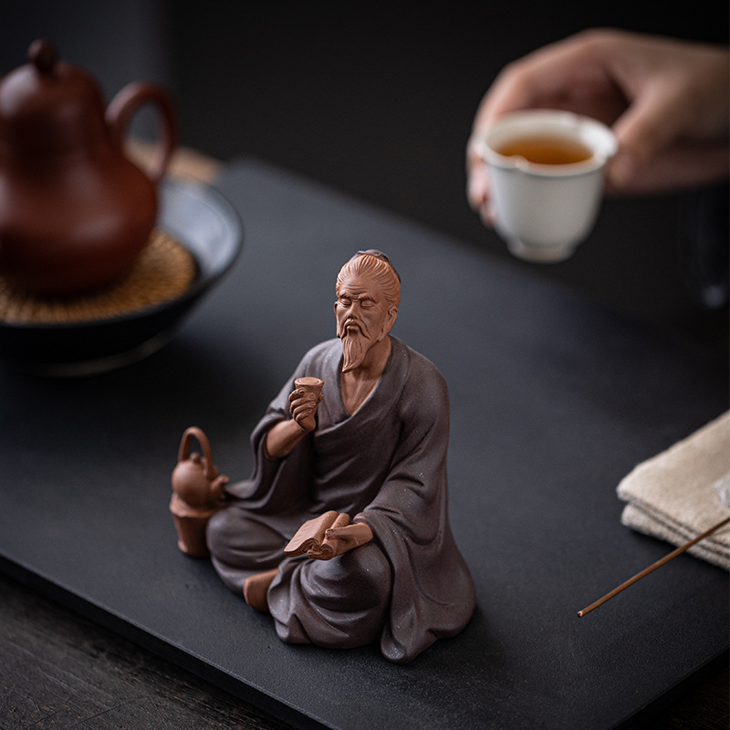 中式禅意紫砂历史人物茶圣陆羽摆件茶室茶桌茶玩博古架装饰品摆设