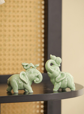 国潮风招财陶瓷吉象如意家居摆件小号茶室茶宠客厅玄关办公室装饰