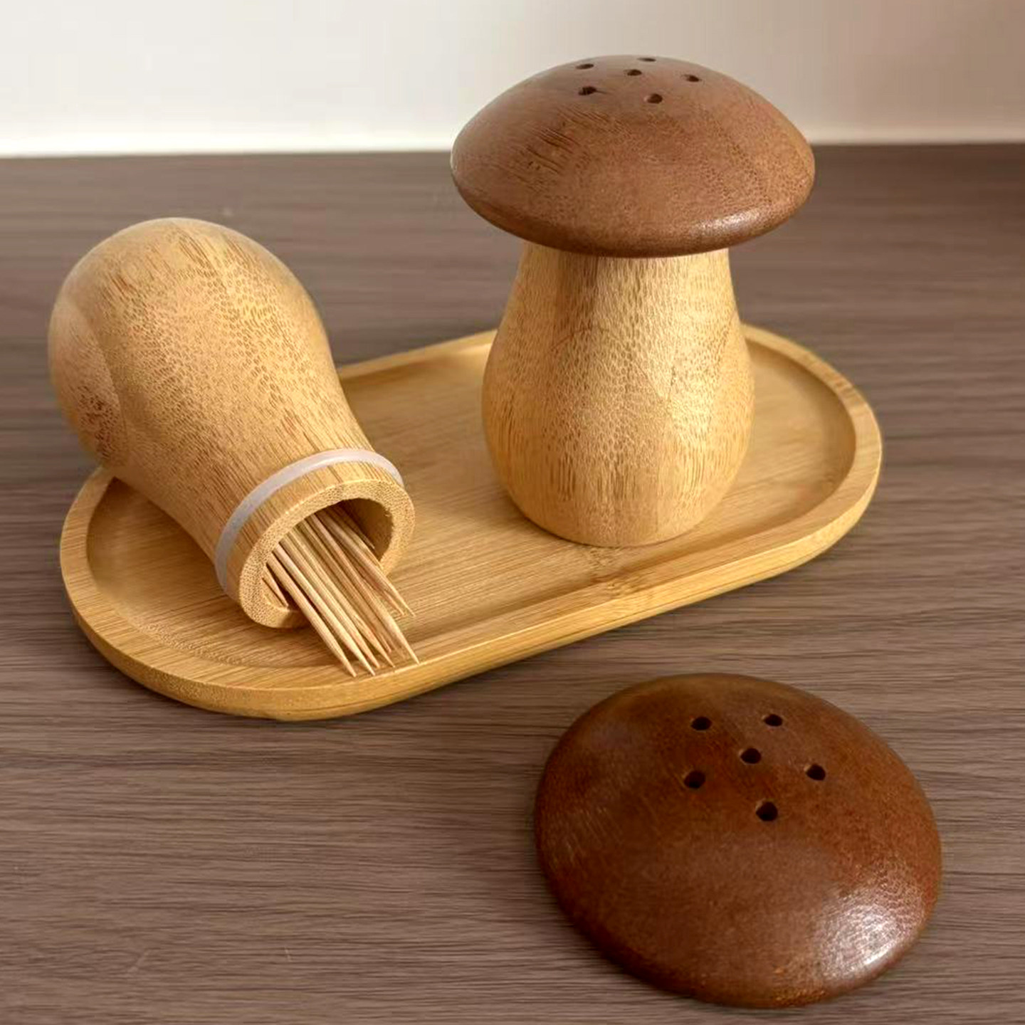 创意复古竹木牙签筒家用网红蘑菇牙签罐高颜值中式牙签收纳盒摆件,收纳整理,牙签筒,淘宝优惠券,粉丝福利购,淘宝优惠卷