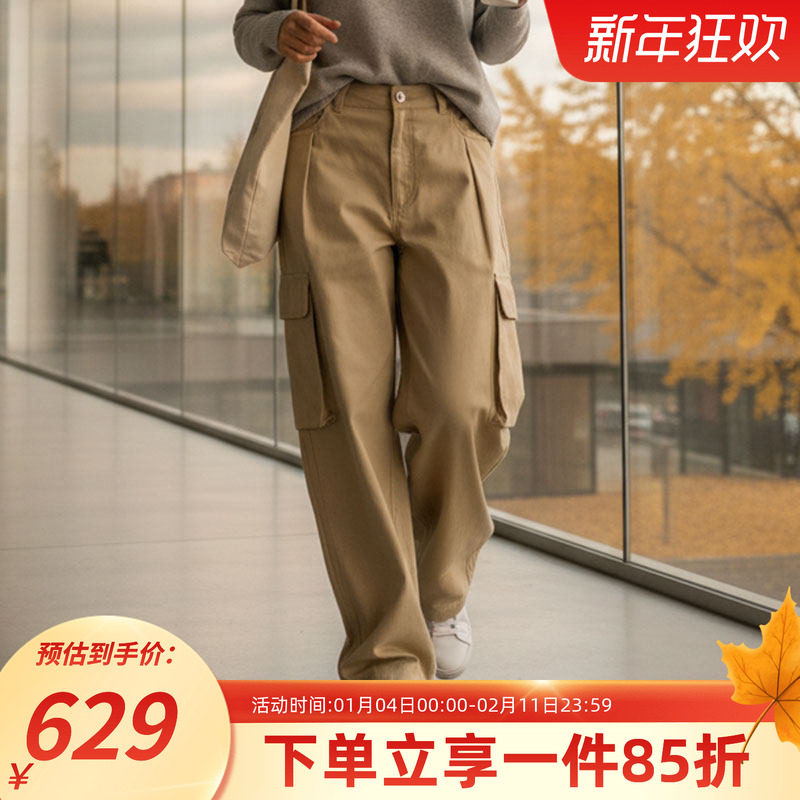 阿迪达斯三叶草女裤2025秋季新款工装风宽松收口运动裤时尚阔腿裤