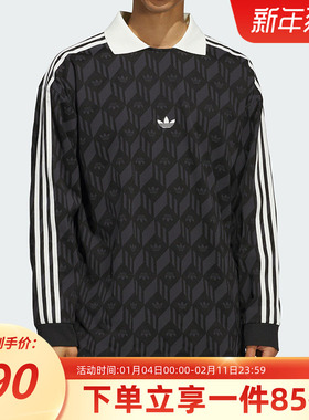 阿迪达斯三叶草男装女装秋季情侣款运动宽松POLO领套头衫JD5196