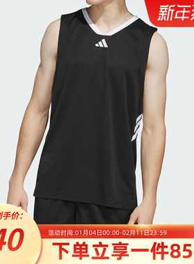 阿迪达斯男装秋季新款3-STRIPES TANK 篮球梭织运动背心JI7574