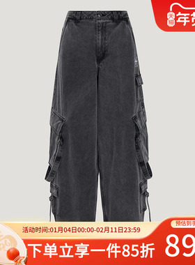 阿迪达斯三叶草女装2026春季新款宽松复古牛仔裤休闲运动裤KU9535