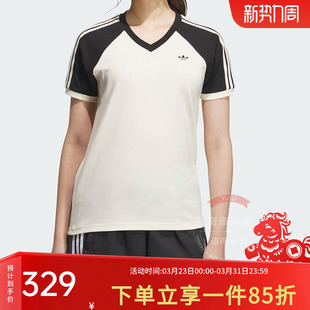 NECK TEE 阿迪达斯三叶草女装 休闲运动短袖 新款 经典 V领T恤 夏季