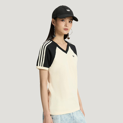阿迪达斯三叶草女款休闲V领短袖