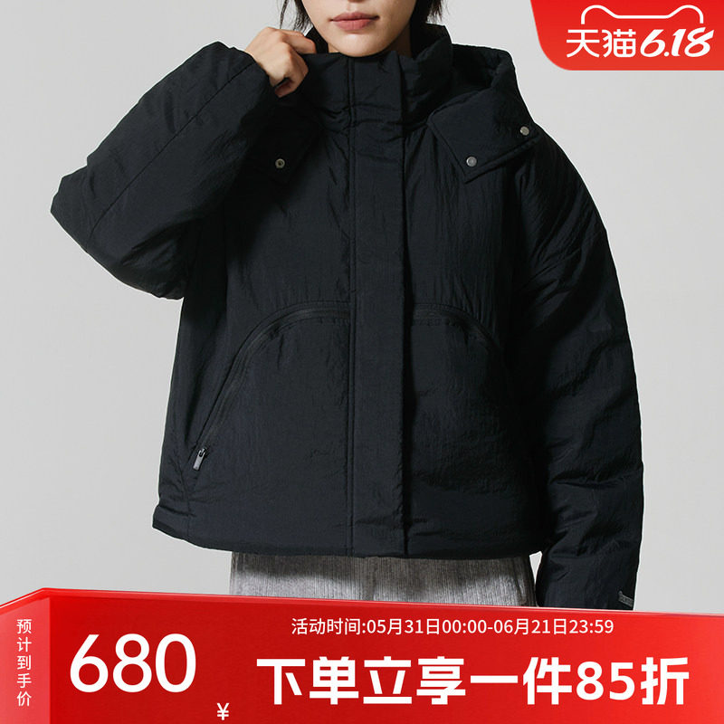 阿迪达斯女装春季新款防风保暖拒水连帽棉服短款棉衣外套JW1886