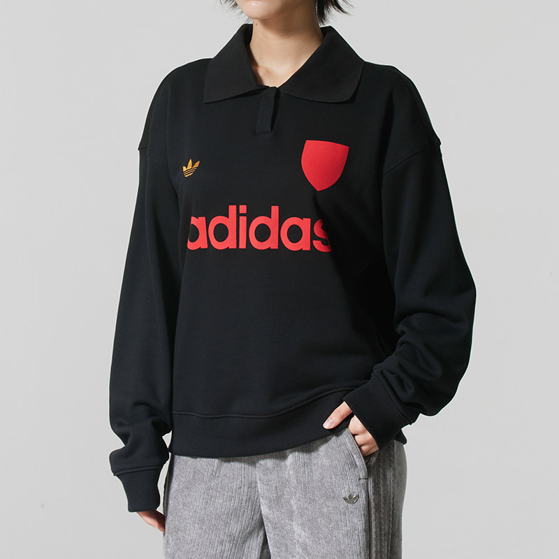 阿迪达斯三叶草女装2026春季新款卫衣舒适纯棉足球风运动套头衫