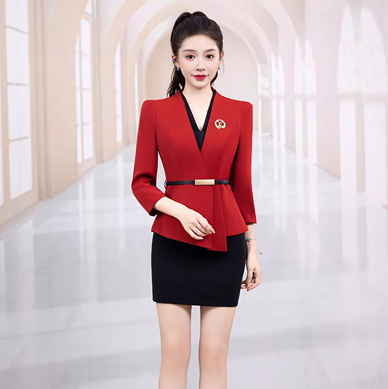 夜总会ktv公主工作服酒店酒吧夜场服务员红色套装足浴冬新款制服