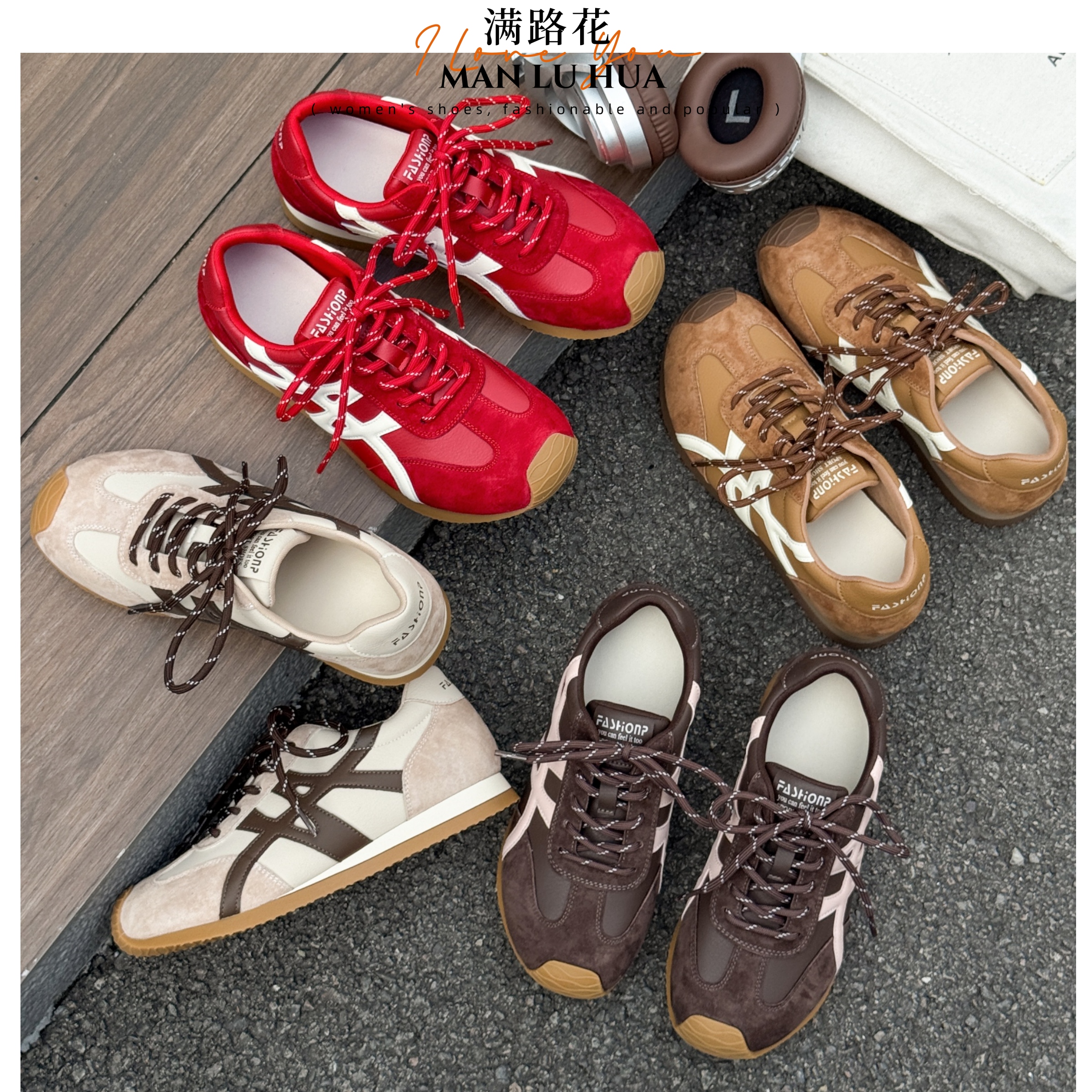真皮德训鞋女2025春季新款百搭圆头系带时尚舒适休闲运动鞋潮