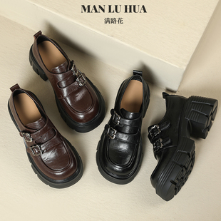 厚底增高乐福鞋女复古单鞋小皮鞋学院风超轻软底高跟防水台真皮