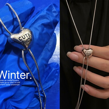 可抽拉调节项链金属爱心字母链