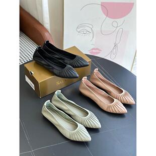 纯原平底单鞋 巨好穿 羊皮褶皱柔软 百搭平底尖头鞋女鞋