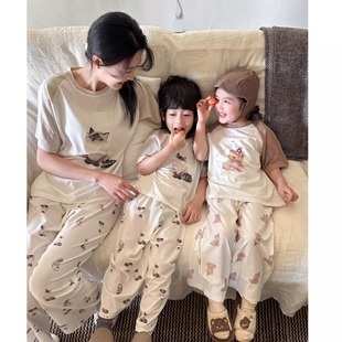 蕾蒂巴蒂亲子睡衣儿童天丝莫代尔短袖长裤套装空调家居服男童宝宝