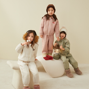 蕾蒂巴蒂】秋冬儿童加厚保暖内搭外穿整套棉袄运动棒球服套装女童