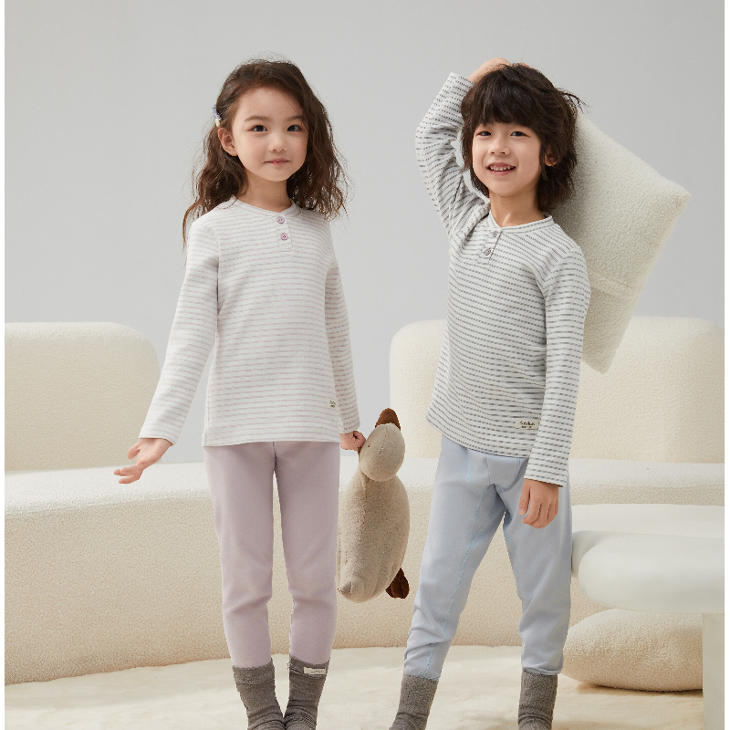 单上衣舒绒秋衣男童女童打底衫中大童纯棉条纹家居服长袖秋冬睡衣