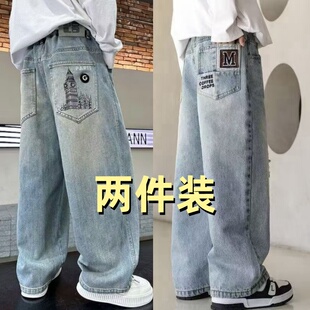 新款 百搭男孩直筒宽松裤 春秋款 学生装 子潮 中大童牛仔裤 男童牛仔裤