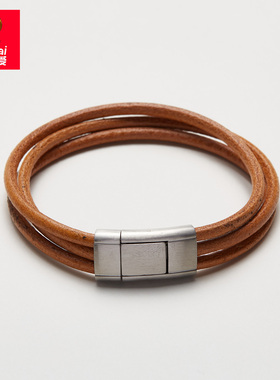 复古朋克风原色牛皮绳3股手链街头个性男女士时尚流行饰品手环