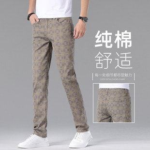 2026新款高端卡其色纯棉休闲裤男修身直筒米黄色男裤夏季薄款裤子